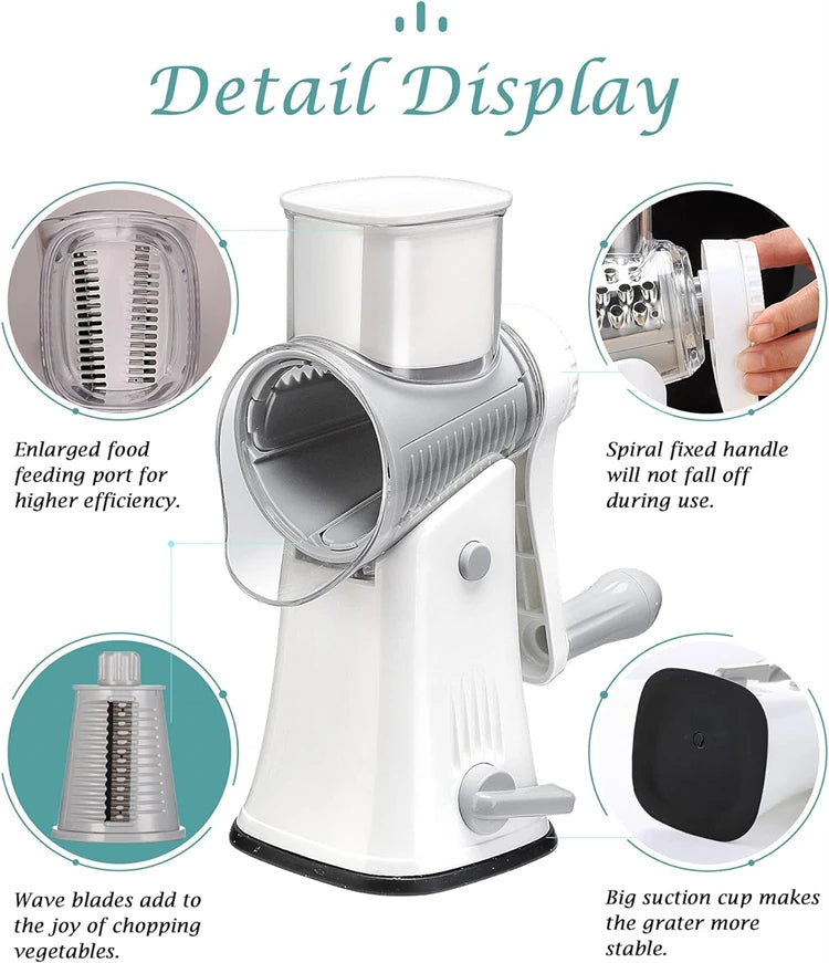 Skanto | 5-in-1 Rotary Grater - Vegetable Slicer & Shredder
