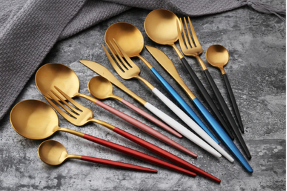 LUXURIOUS STAINLESS STEEL 24-PIECE GOLD-SILVER CUTLERY SET