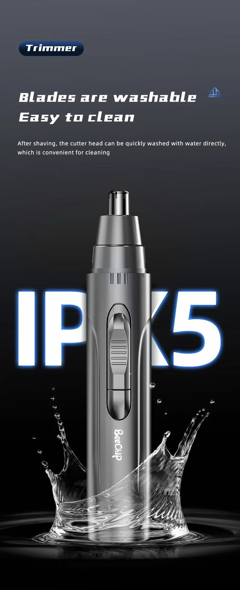 Skanto | SmoothTrim Rechargeable Nose and Ear Trimmer with Stainless Steel Blades