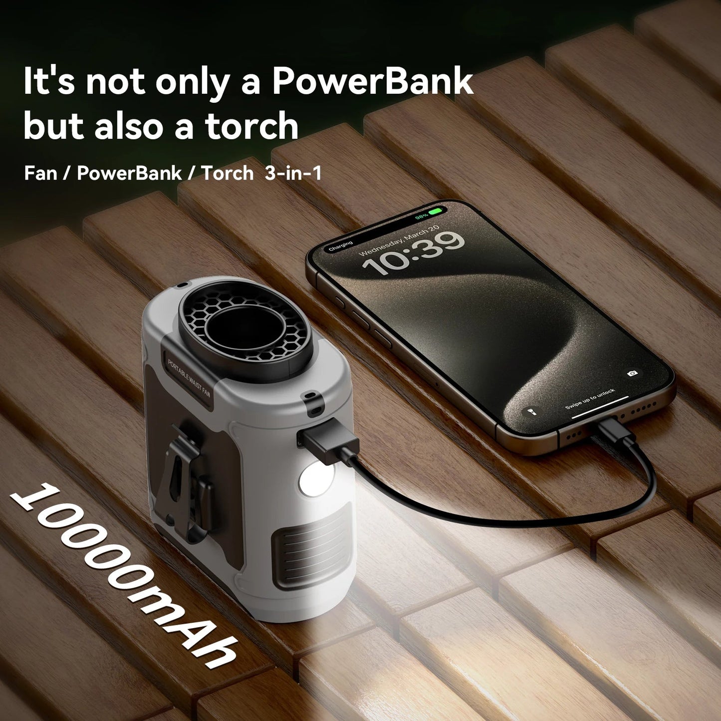 10000mAh Outdoor Portable Waist Fan | Bowlift