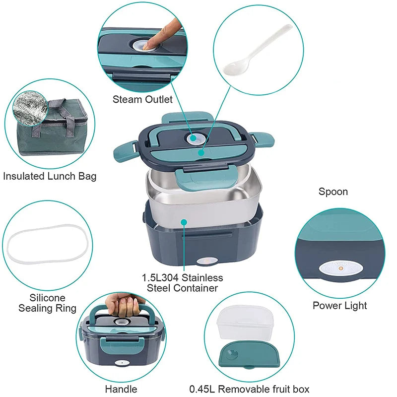 Skanto | WarmMee Electric Lunch Box – 1,5L Portable Food Warmer for Car & Home