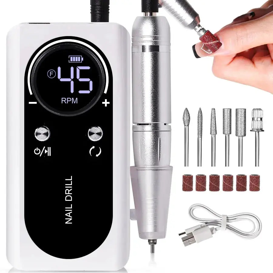 Skanto | Professional 45000RPM Portable Electric Nail File with Rechargeable Battery | Low Noise for Manicures