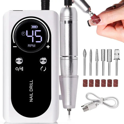 BowLift | ProNail 45000RPM Electric Nail File – Portable Rechargeable E-File for Manicure & Acrylic Nails | Low Noise