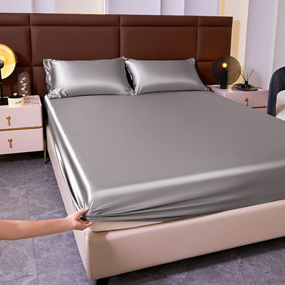 Skanto | 3-Piece Satin Fitted Sheet Set – Includes 1 Fitted Sheet and 2 Pillowcases (No Inserts) – Soft, Comfortable, and Breathable Bedding, Solid Color Mattress Topper for Bedroom and Guest Room