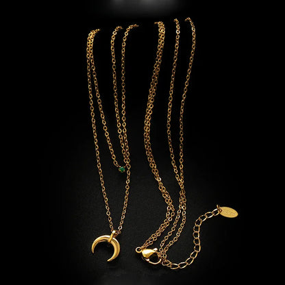 Elegant Green Diamond Double Half Moon Necklace - Selina Collection