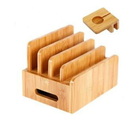 BowLift | Tekavo ChargeDock Charging Station made of Bamboo | 5-Port USB & Organizer | For Smartphone, Tablet & Smartwatch | Incl. Cable Set