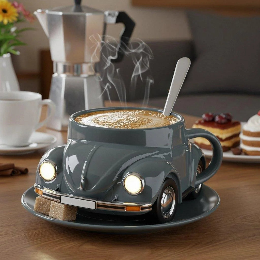 Skanto | RetroCar Ceramic Coffee Cup – Unique 3D Design for Coffee & Tea
