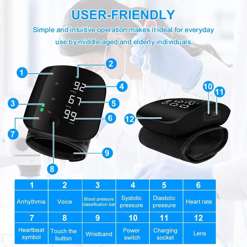 USB-C Rechargeable Wrist Blood Pressure Monitor Bowlift