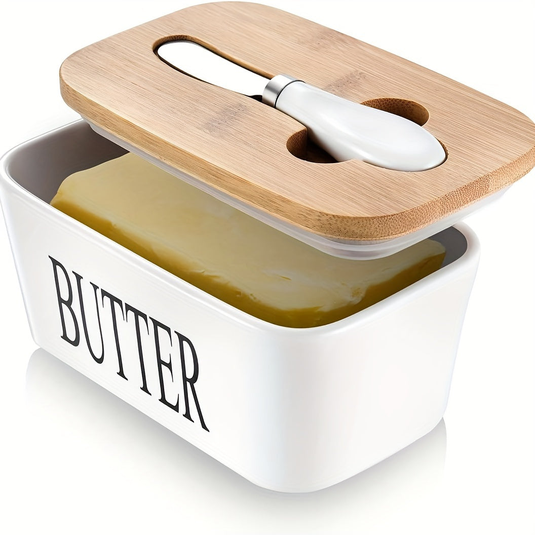 Luxurious large butter dish with lid – Ceramic counter container with knife, high-quality silicone seal and easy-to-clean design – Perfect kitchen gift for butter lovers