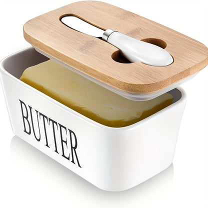 Luxurious large butter dish with lid – Ceramic counter container with knife, high-quality silicone seal and easy-to-clean design – Perfect kitchen gift for butter lovers