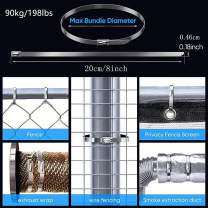 Skanto | 100 pcs Heavy Duty 304 Stainless Steel Cable Ties – 198 lbs Tensile Strength – Stainless Self-Locking Zip Ties for Machinery, Vehicles, Exhausts, Farms, Pipes, Roofs & Outdoor Fences