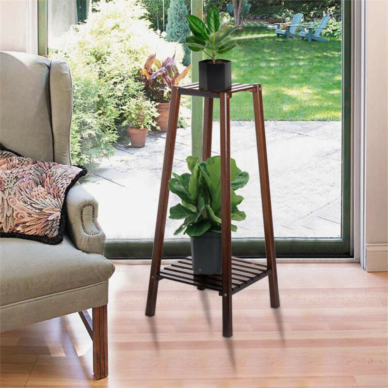Skanto | 2 Tier Tall Plant Stand Pot Holder Small Space Table Garden Flower Pot Brown