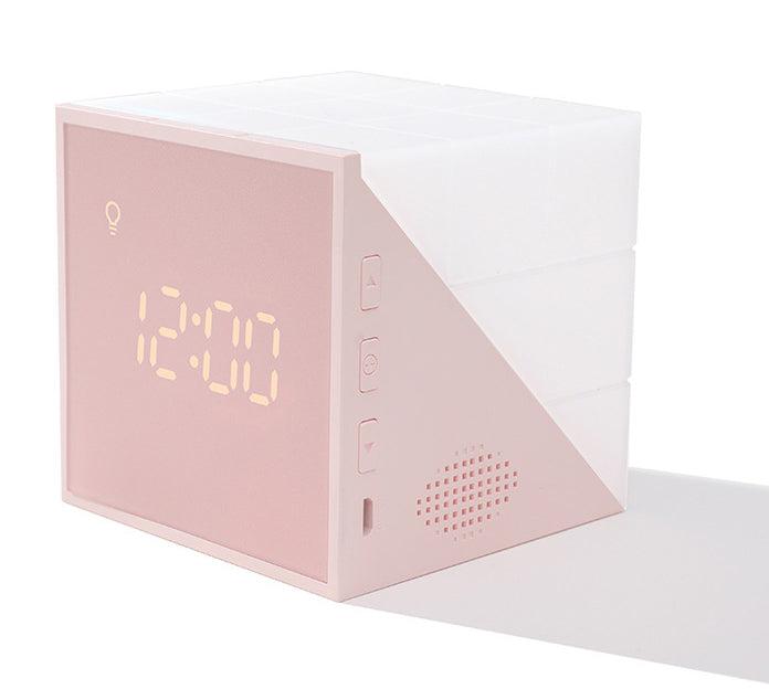 Skanto | Cube Alarm Clock, with Colorful Lights, Voice-Controlled Night Light, Timer, Temperature Display, and Long Battery Life, for Home & Office