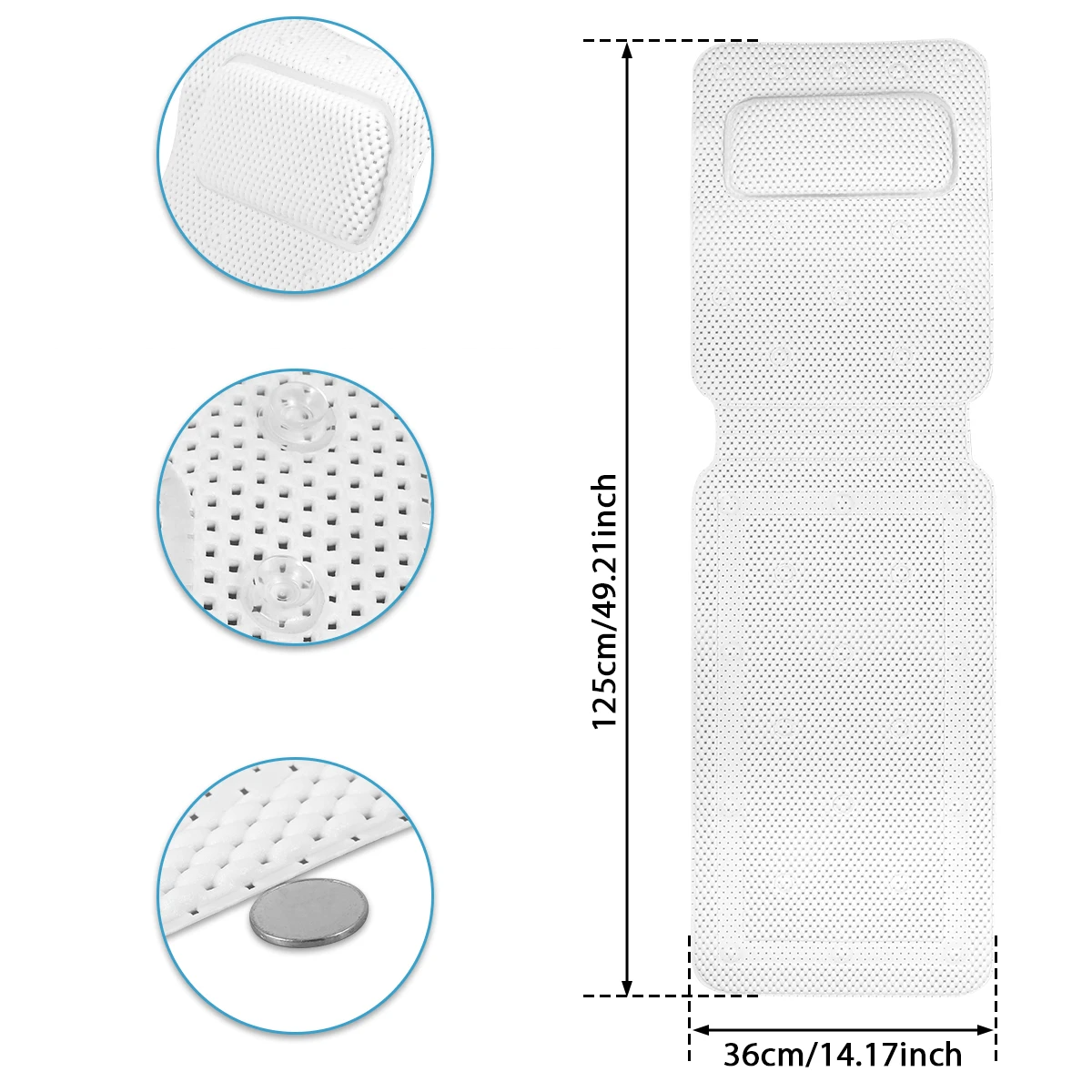 HydroComfort Non-Slip Bathtub Mat with Pillow Bowlift