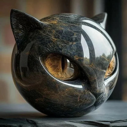 Skanto | NoirCat Sculpture – Black Cat Head with Hypnotic Eyes