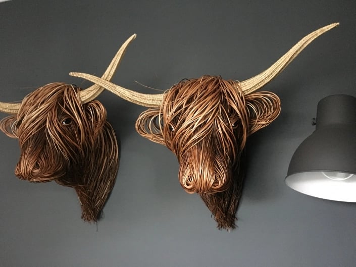 BowLift | Hand-Woven Wall Art Sculpture | Highland Cattle Design | Rustic Handmade Home Decor | 11.8 × 8.6 in