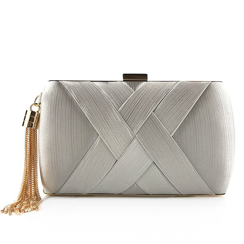 Skanto | Éclessa Luxury Evening Clutch | Satin Tassel Handbag for Classic and Modern Elegance