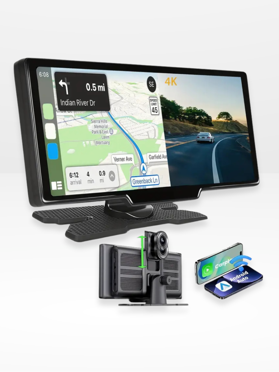 BowLift | Wireless CarPlay Screen with Built-in 4K Dashcam & Optional Rear Camera – 10.26" IPS Display