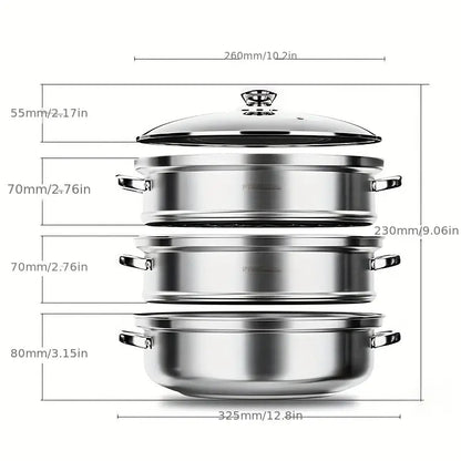 BowLift | NutriSteam | 3-Tier Stainless Steel Steamer – Healthy Cooking Made Easy