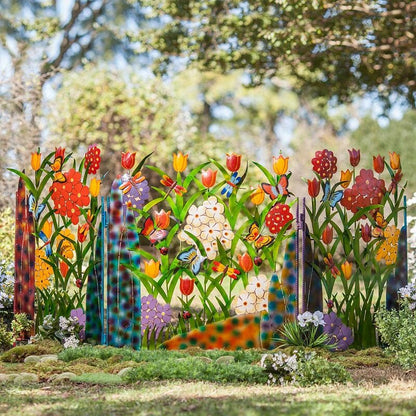Colorful Metal Butterfly and Flowers Garden Privacy Screen | Brehn