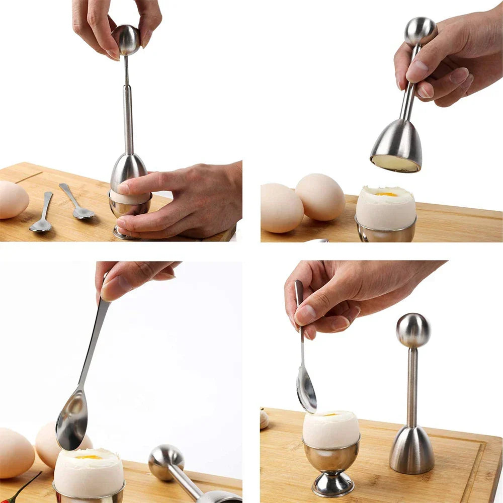 Egg Cracker Topper Set Stainless Steel Soft Hard Boiled Egg Opener Kit | Bowlift