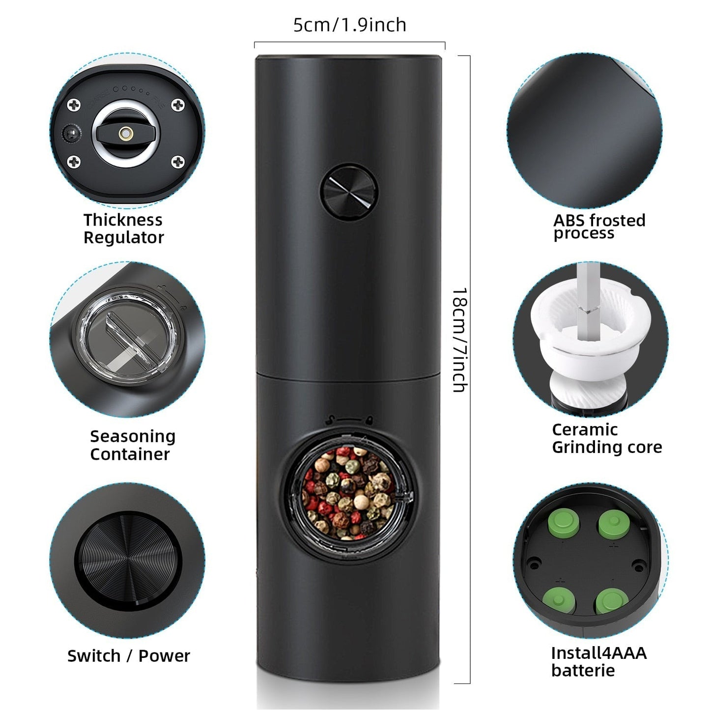 Electric automatic pepper and salt grinder with LED light | Karnz