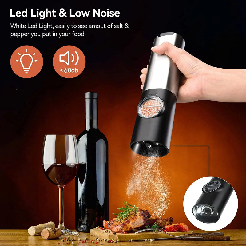 Electric Salt Pepper Grinder Set USB Rechargeable Automatic Spice Mill | Bowlift