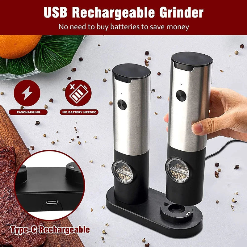 Electric Salt Pepper Grinder Set USB Rechargeable Automatic Spice Mill | Bowlift