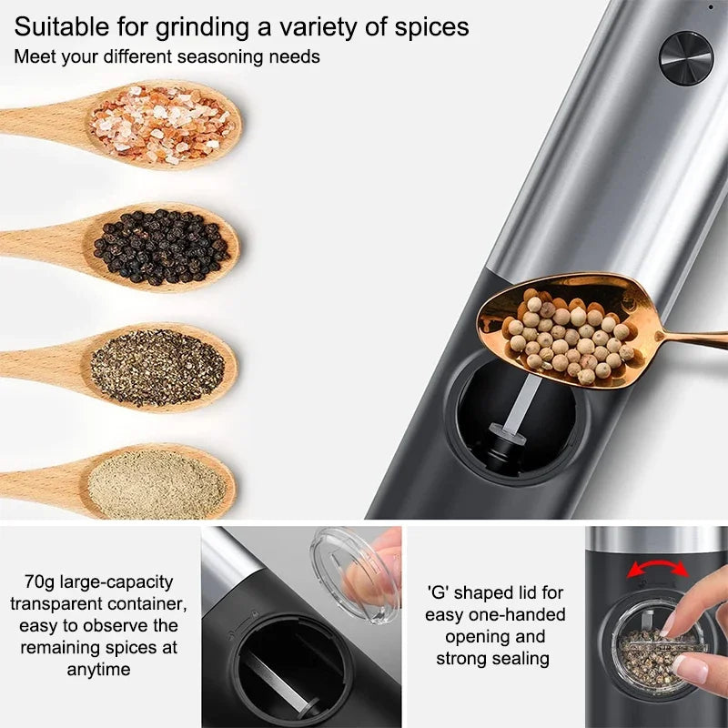 Electric Salt Pepper Grinder Set USB Rechargeable Automatic Spice Mill | Bowlift