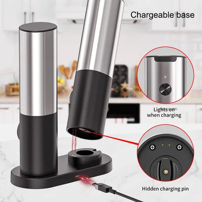 Electric Salt Pepper Grinder Set USB Rechargeable Automatic Spice Mill | Bowlift