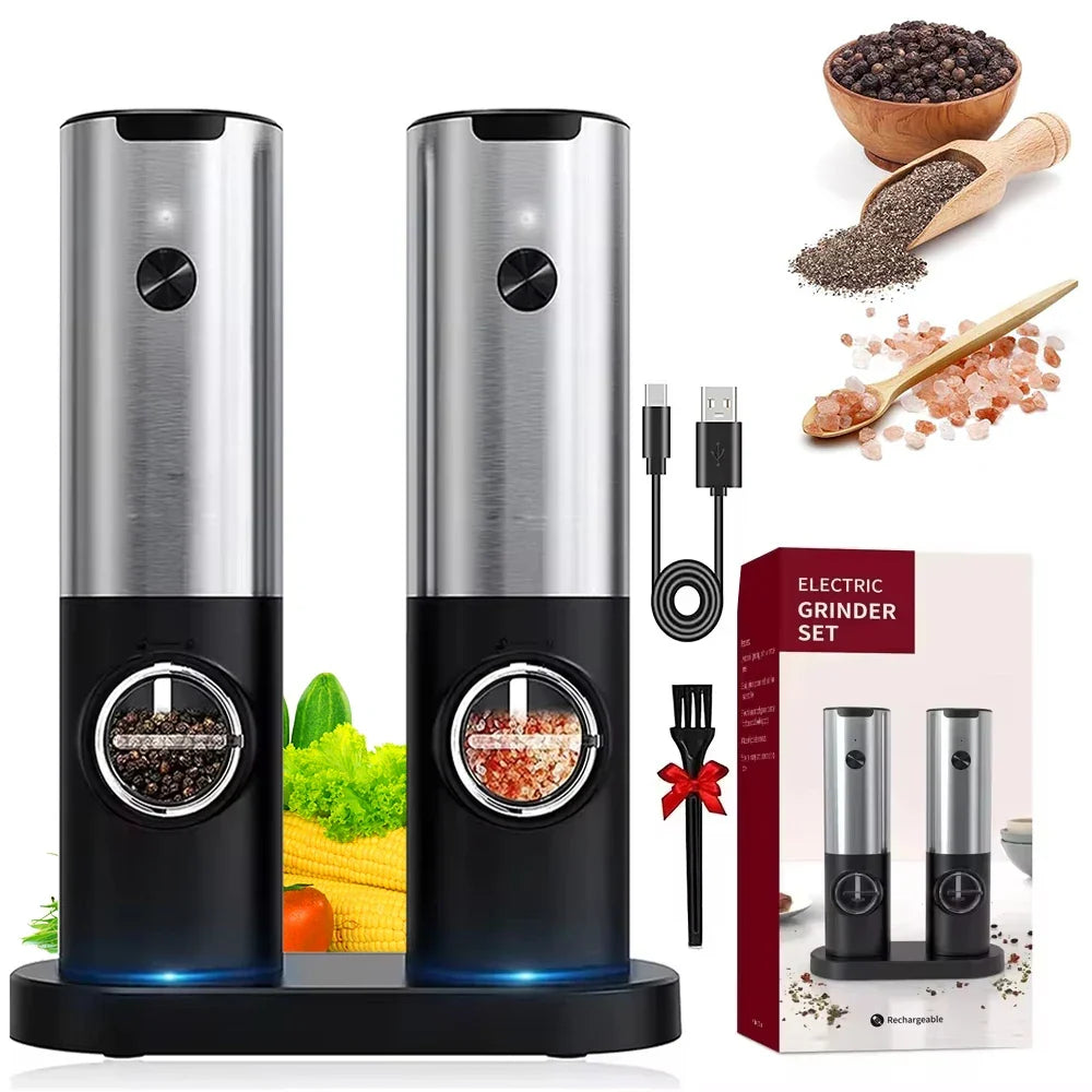 Electric Salt Pepper Grinder Set USB Rechargeable Automatic Spice Mill | Bowlift