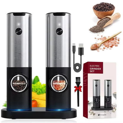 Electric Salt Pepper Grinder Set USB Rechargeable Automatic Spice Mill | Bowlift