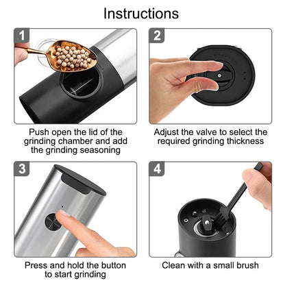 Electric Salt Pepper Grinder Set USB Rechargeable Automatic Spice Mill | Bowlift