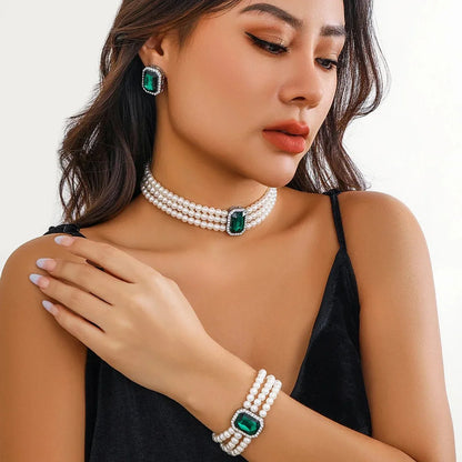 Skanto | Elegant Pearl Diamond Jewelry, Bracelet and Earring Set