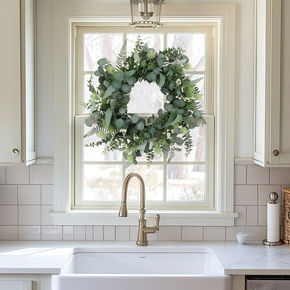 Skanto | Lifelike Eucalyptus and Berry Wreath | Interchangeable Decor Base | Year-Round Use
