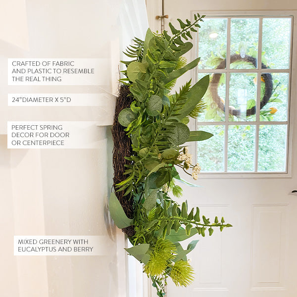 Skanto | Lifelike Eucalyptus and Berry Wreath | Interchangeable Decor Base | Year-Round Use