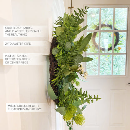 Skanto | Lifelike Eucalyptus and Berry Wreath | Interchangeable Decor Base | Year-Round Use