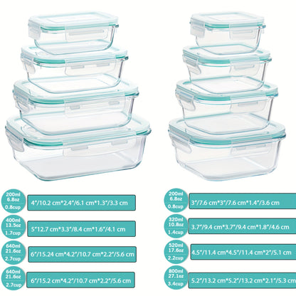 Skanto | 8-Pack Glass Food Storage Containers – Airtight Meal Prep Bento Boxes with Leakproof Locking Lids, Microwave, Oven, Freezer & Dishwasher Safe, BPA-Free