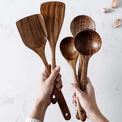Skanto | Eco-Friendly Teak Wood Kitchen Utensils Set – 7 Piece Kitchen Tool Set