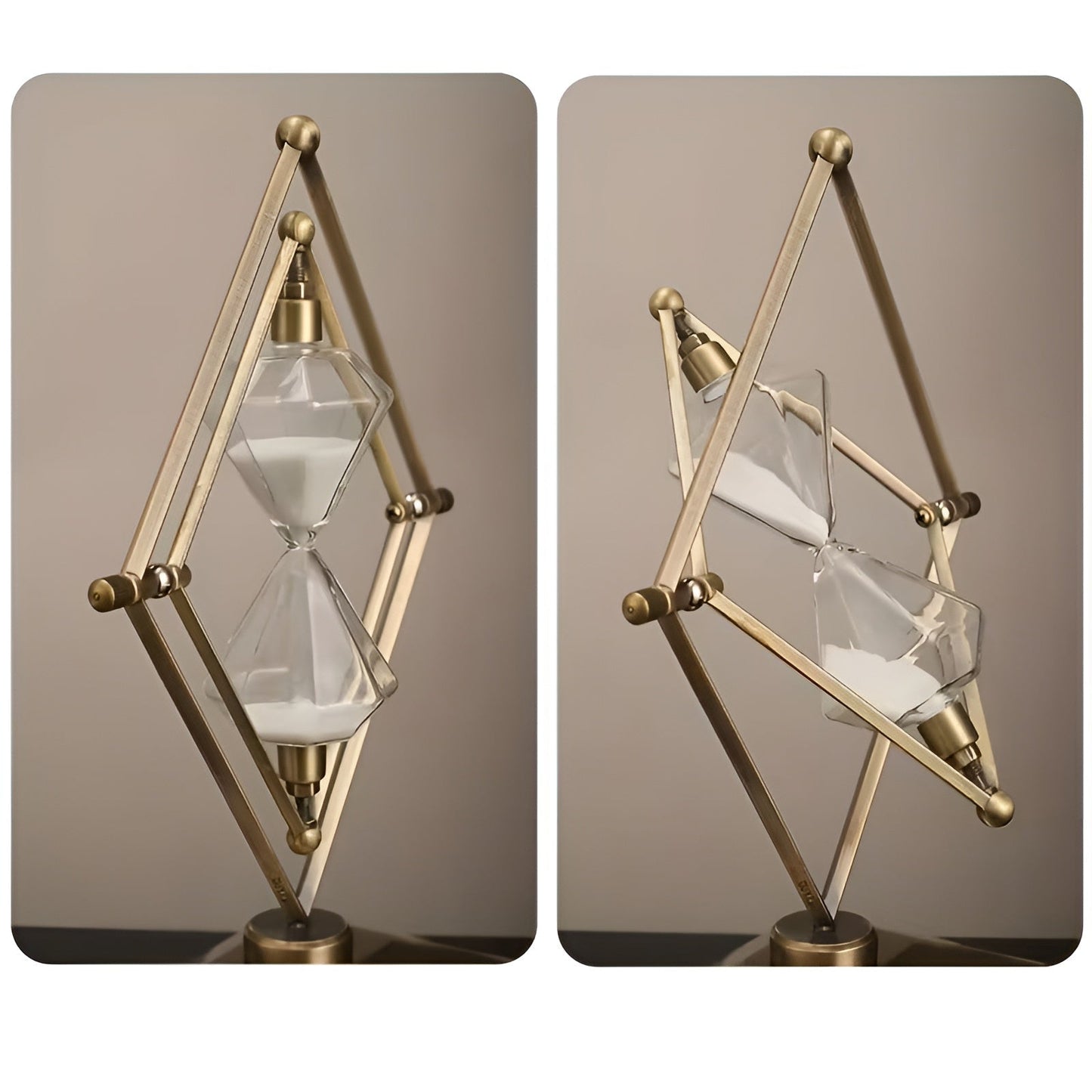 Hourglass with geometric metal frame – Decorative and relaxing | With white sand as meditation timer | Bowlift