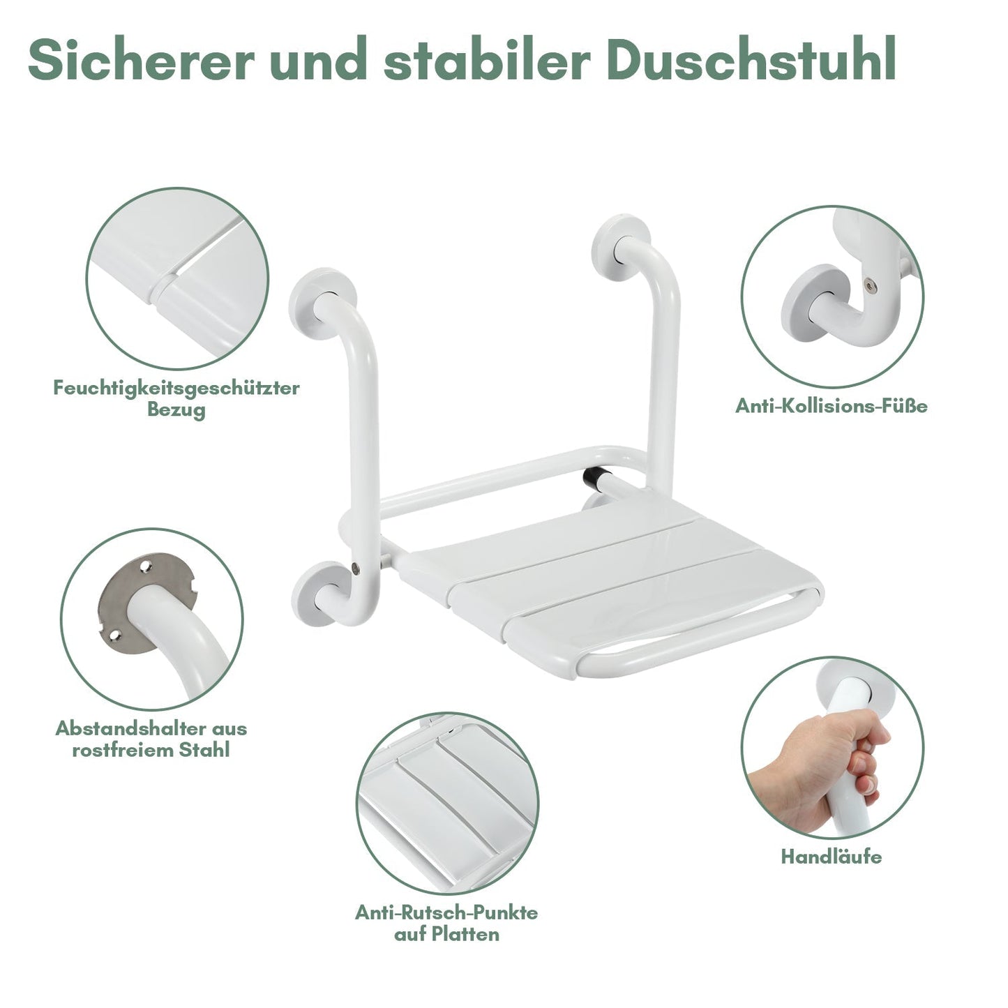 Foldable Shower Seat with Armrests Wall Mount | Karnz
