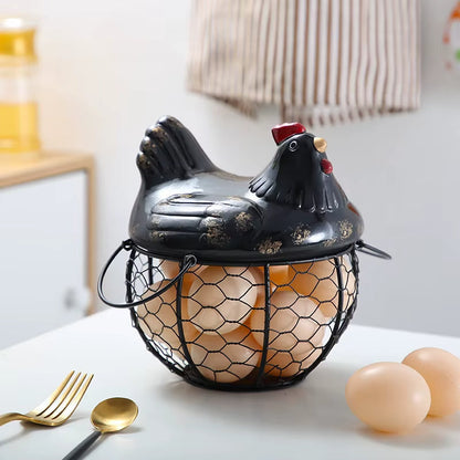 BowLift | Ceramic Egg Holder Chicken with Wire Basket