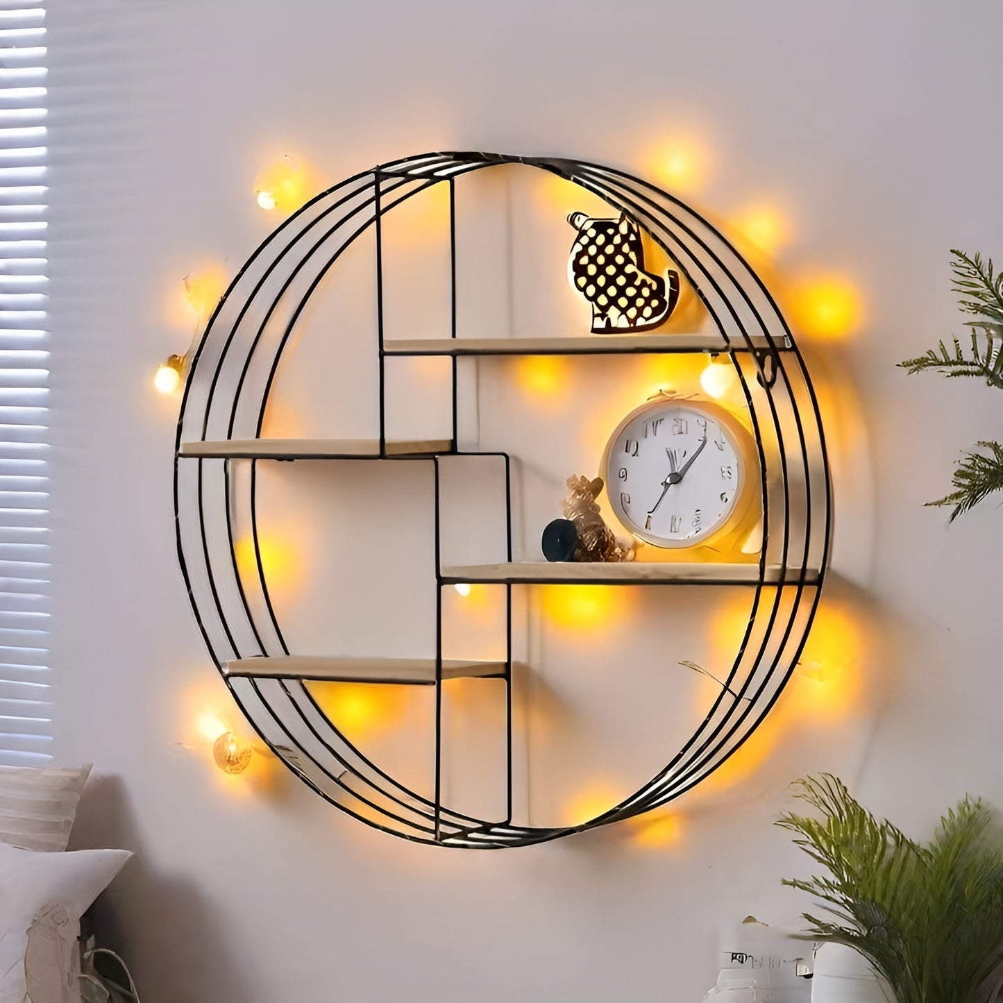 Round Wall Shelf with 4 Levels – Retro Design made of Wood & Metal | Decorative Hanging Shelf for Living Room, Bathroom & Bedroom | Bowlift