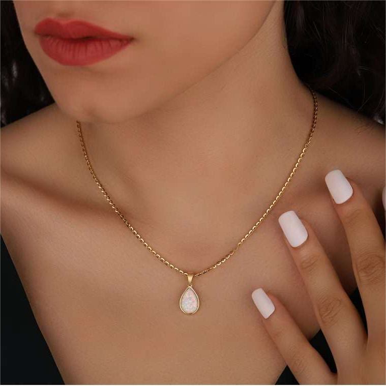 Skanto | 18K Natural Opal Drop Pendant Necklace - Eloise