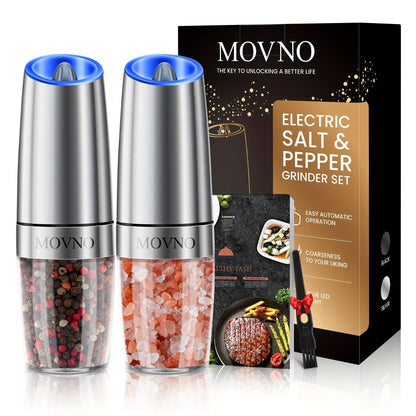 Skanto | Gravity Electric Salt and Pepper Grinder Set: Battery Operated with LED Light, One-Handed Automatic Operation, Adjustable Coarseness, Black - Kitchen Gadget Gift Idea