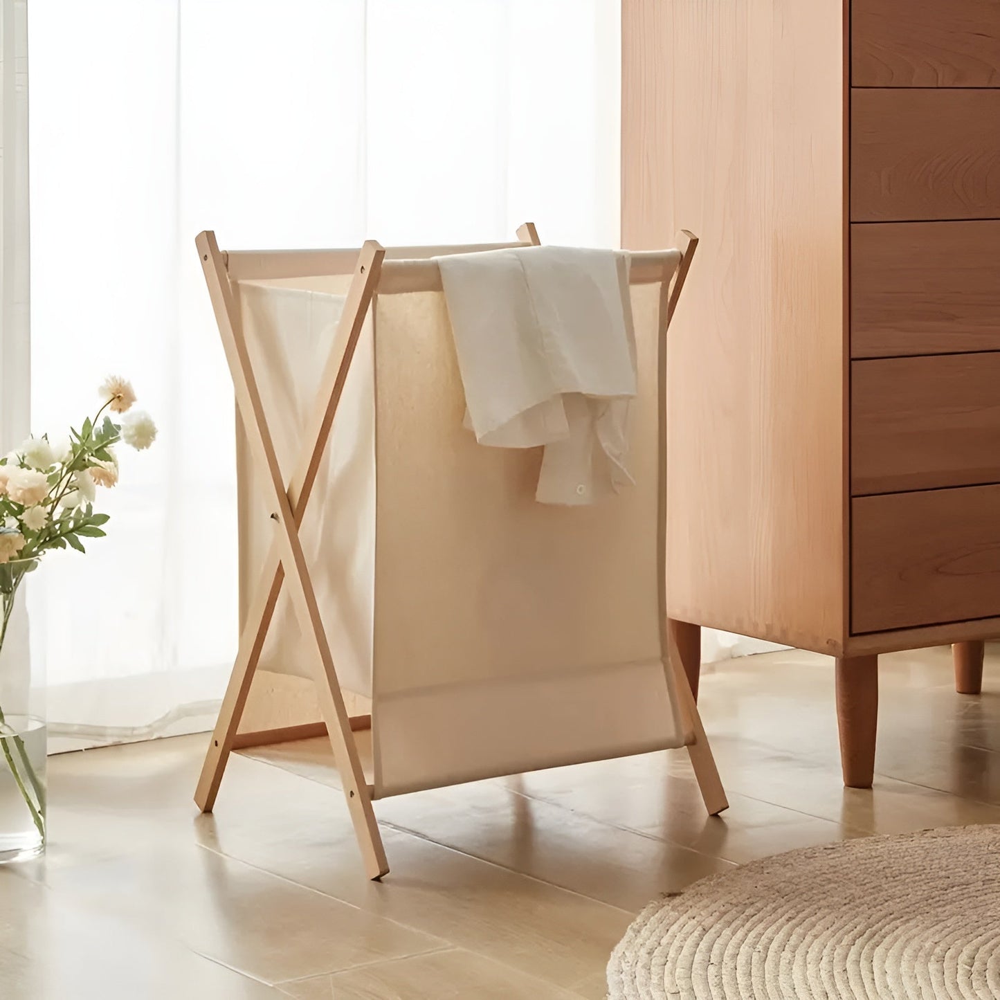 Foldable wooden laundry basket – Robust wooden design | Decorative and functional | Karnz