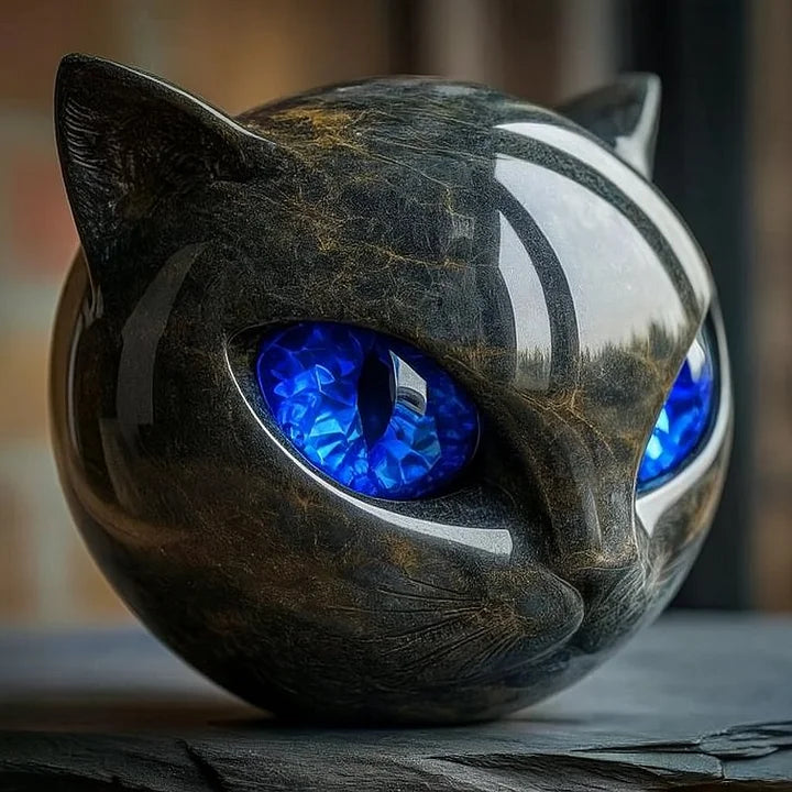 Skanto | NoirCat Sculpture – Black Cat Head with Hypnotic Eyes