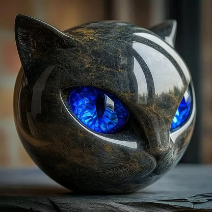 Skanto | NoirCat Sculpture – Black Cat Head with Hypnotic Eyes