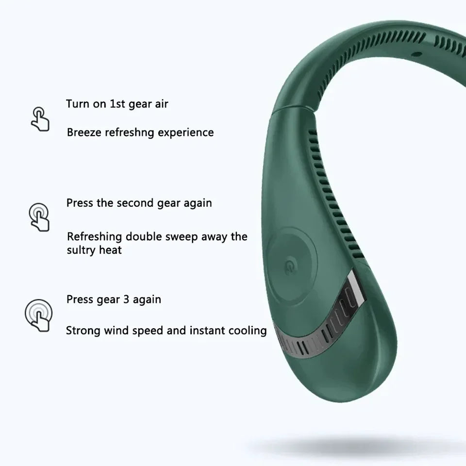Bladeless Neck- Fan, 360° Cool-ing Necklace Fan 3 Speeds Hanging Neck- Fan, Bowlift