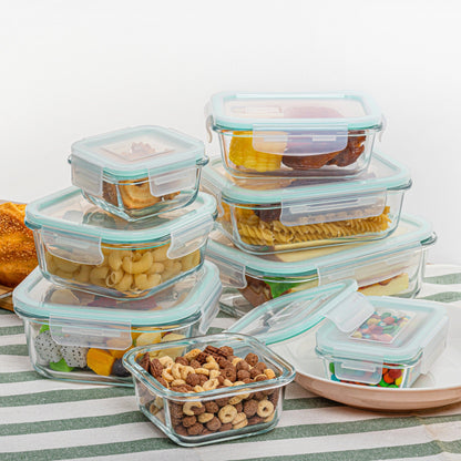 Skanto | 8-Pack Glass Food Storage Containers – Airtight Meal Prep Bento Boxes with Leakproof Locking Lids, Microwave, Oven, Freezer & Dishwasher Safe, BPA-Free